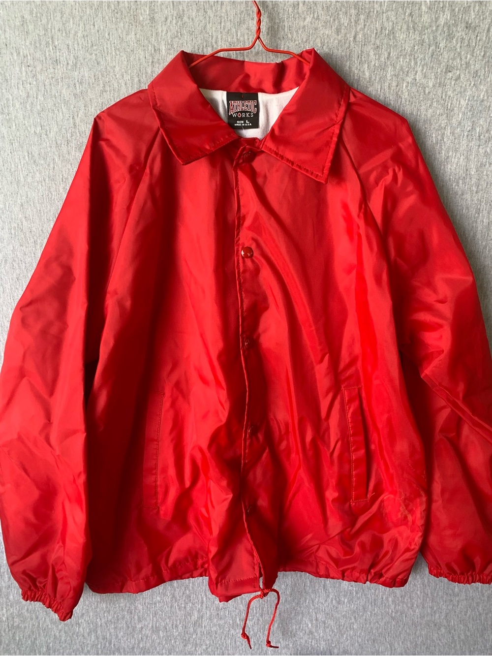 Vintage Deadstock 90s Athletic Works Bright Red Windbreaker Jacket Snap Buttons